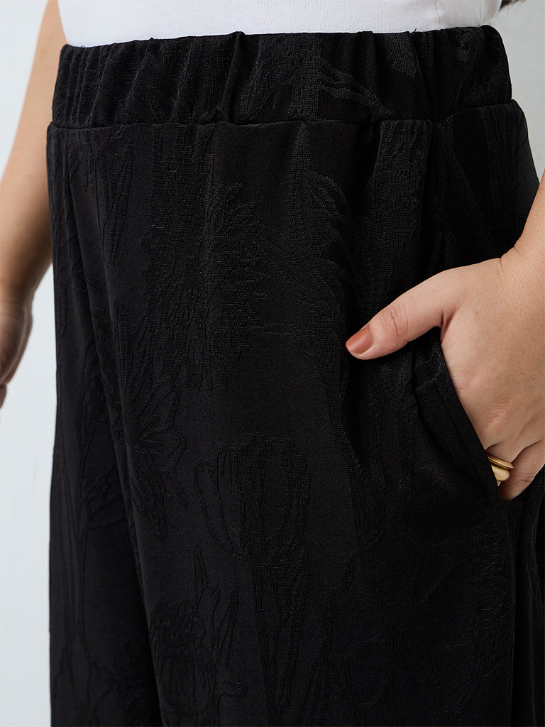 Gia Black Floral Jacquard High-Rise Cotton-Blend Pants