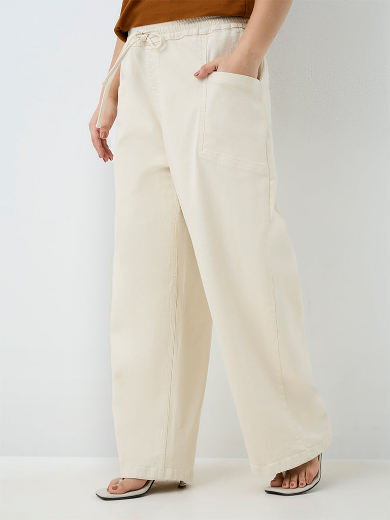 Gia Light Beige Solid High-Waist Jeans