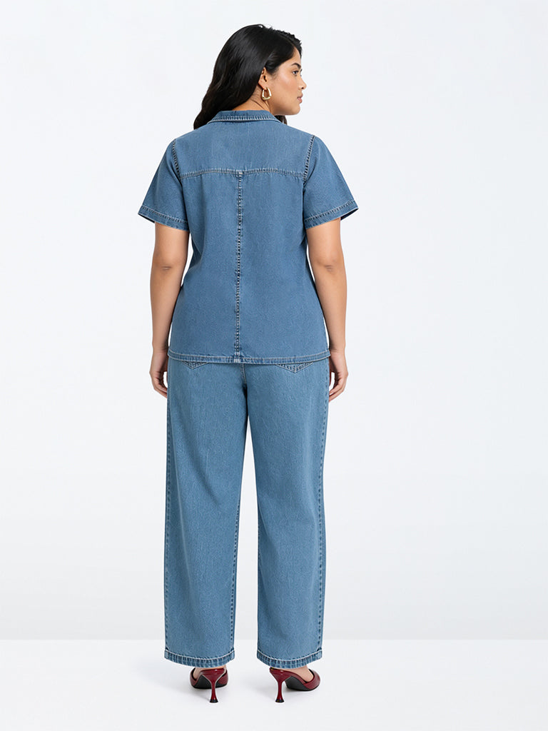 Gia Light Blue Solid High-Waist Jeans