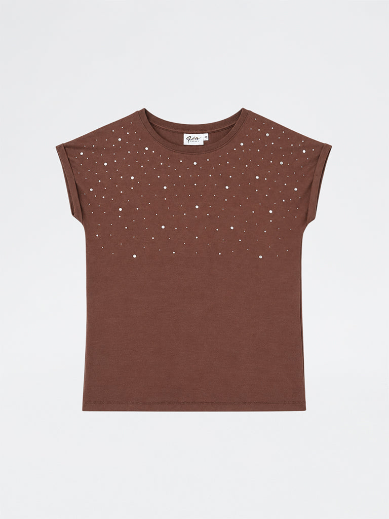 Gia Brown Stud-Detail Top