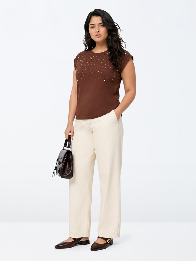 Gia Brown Stud-Detail Top