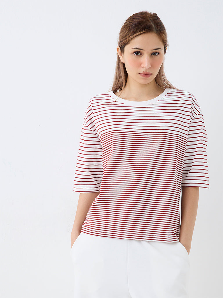 Nuoflexx Off-White Striped Cotton T-Shirt