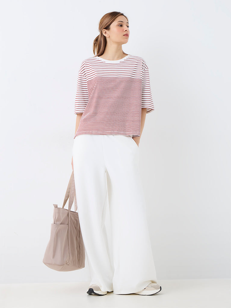 Nuoflexx Off-White Striped Cotton T-Shirt