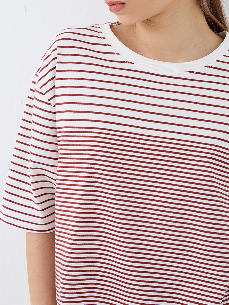 Nuoflexx Off-White Striped Cotton T-Shirt