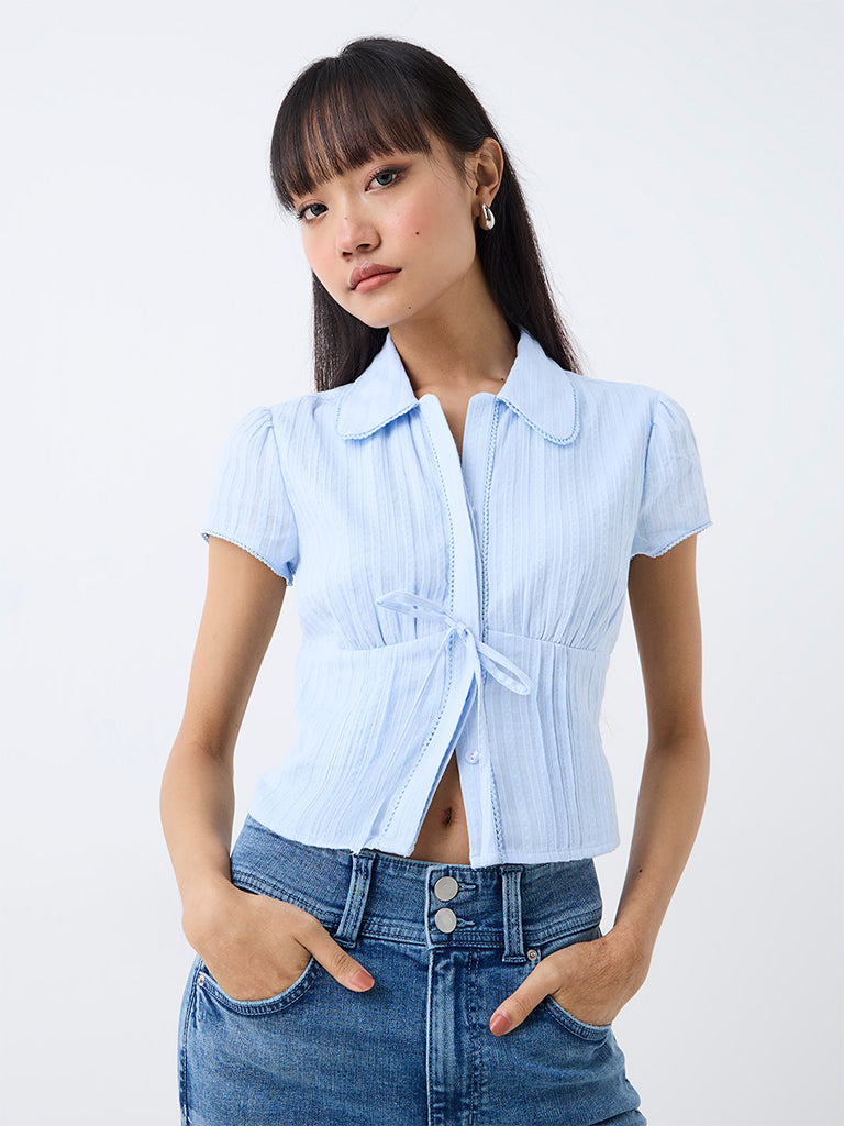 Nuon Light Blue Tie-Up Detail Blouse