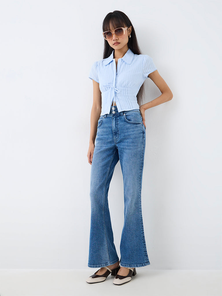 Nuon Light Blue Tie-Up Detail Blouse