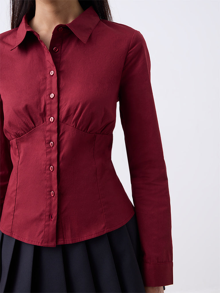 Nuon Burgundy Solid Shirt