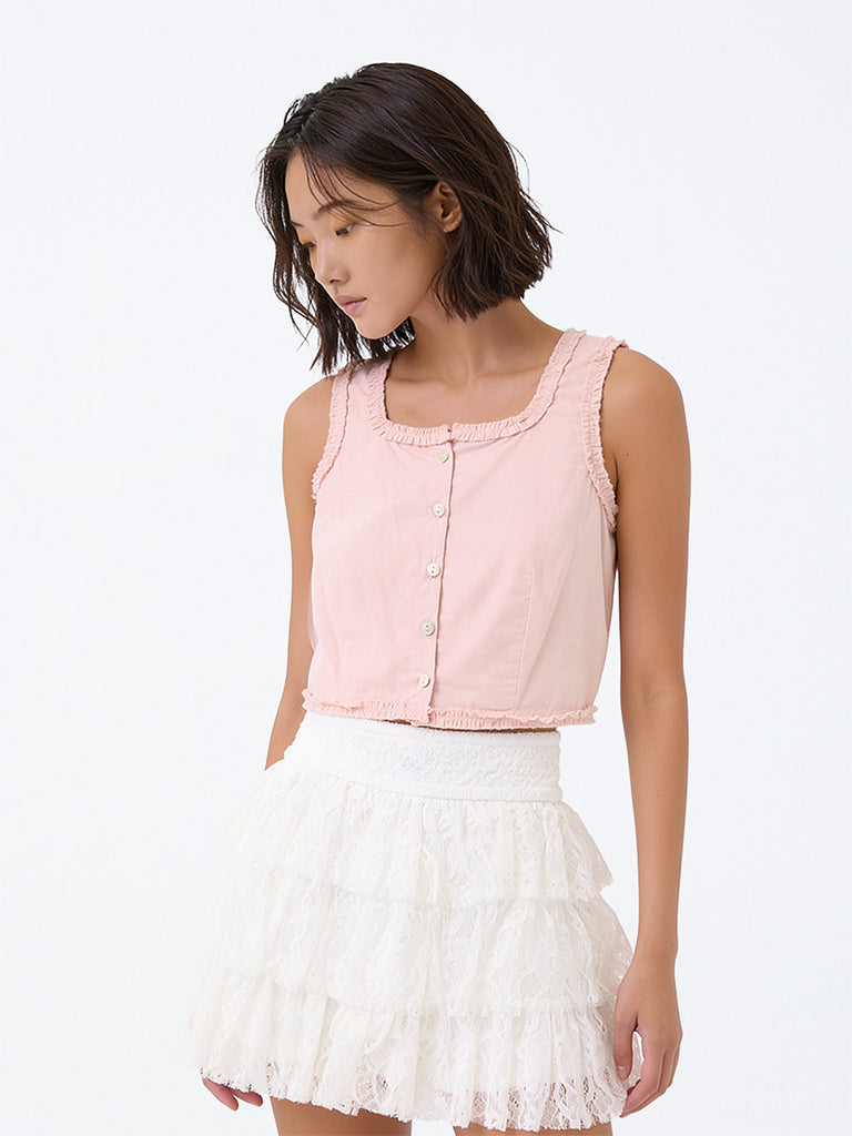 Girls Pink Solid Cotton Top