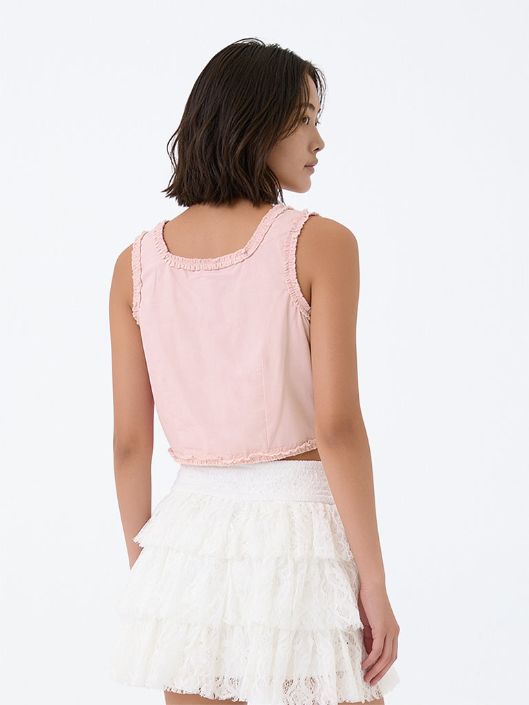 Girls Pink Solid Cotton Top