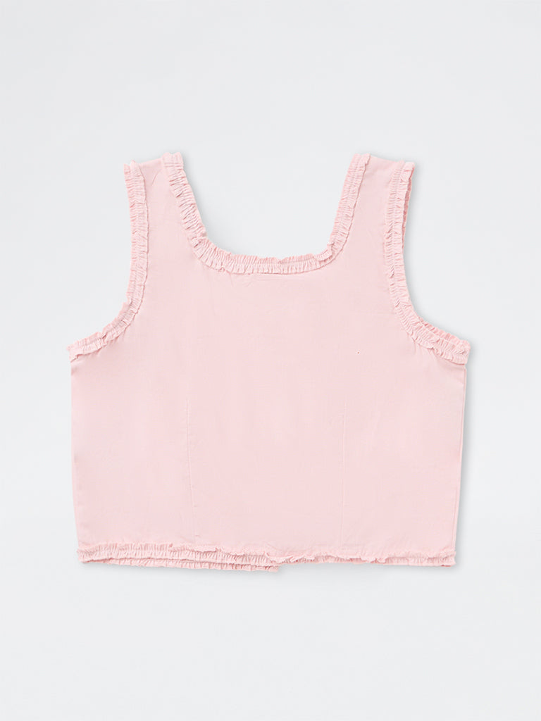 Girls Pink Solid Cotton Top