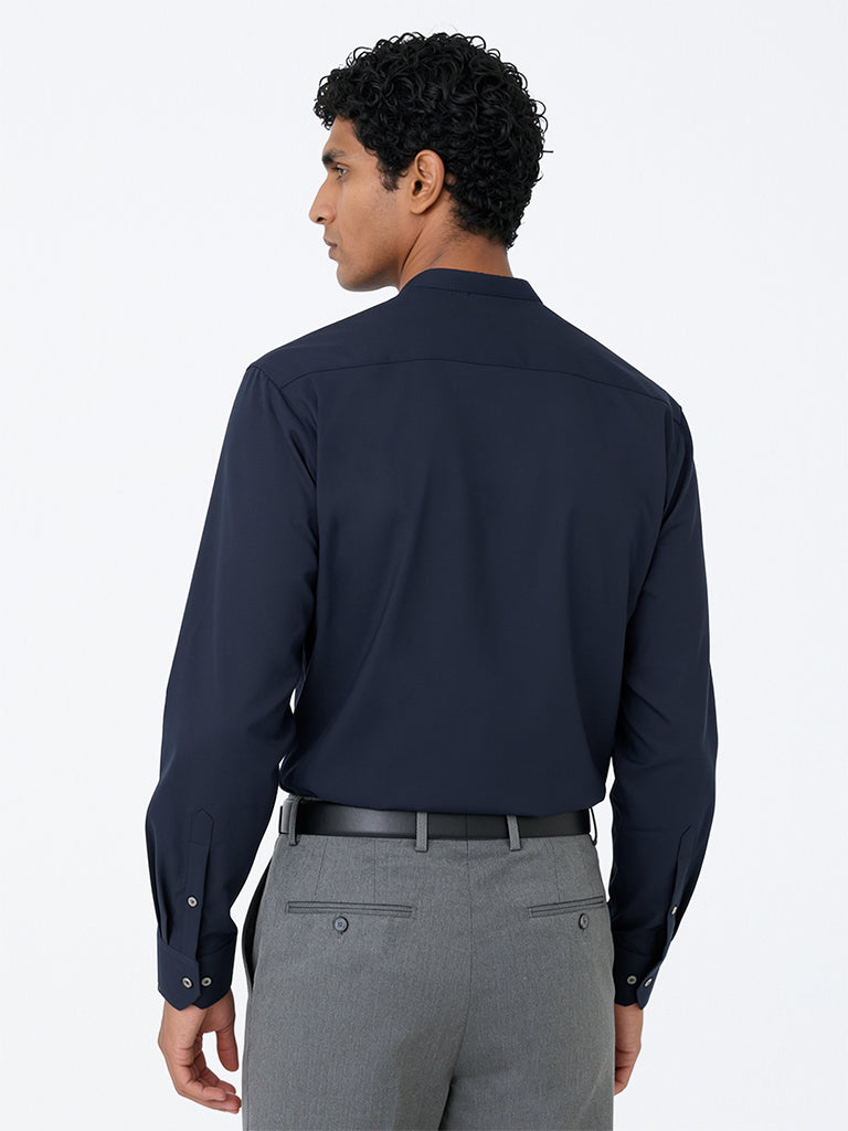 WES Formals Navy Solid Slim-Fit Shirt