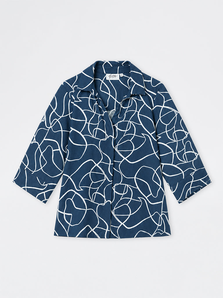 Gia Navy Abstract Printed Shirt