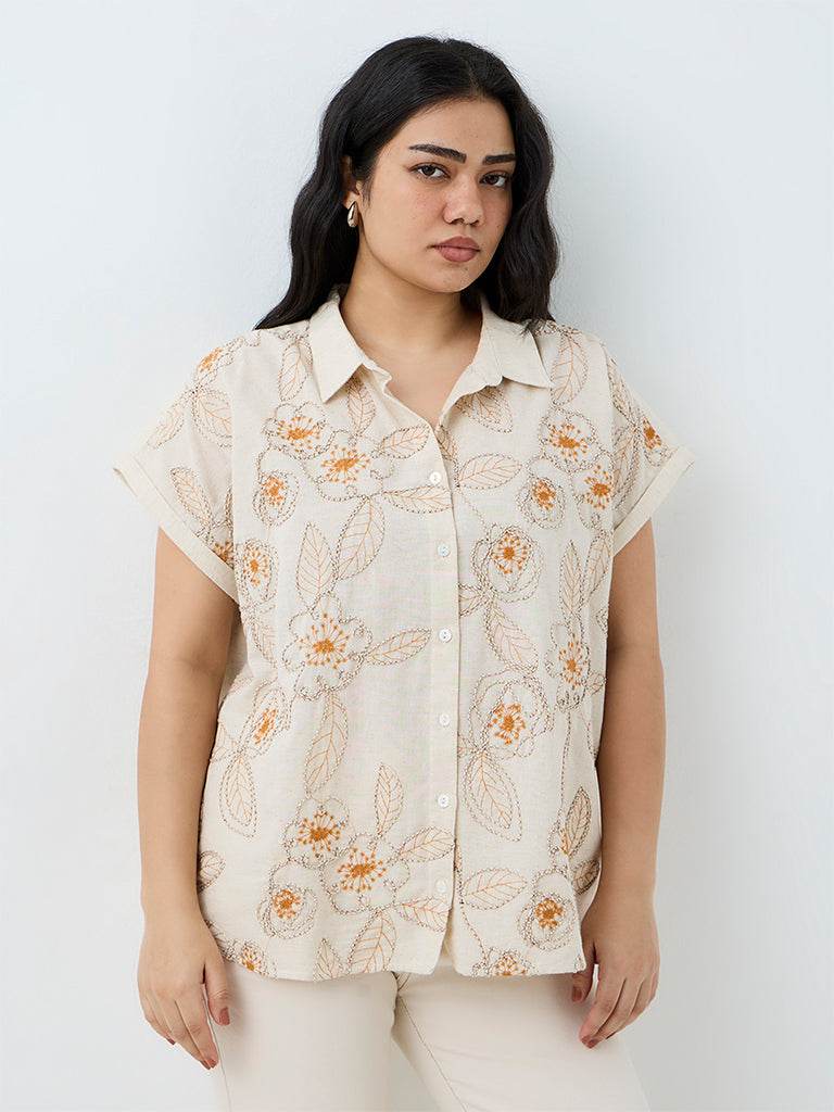Gia Ivory Floral Embroidered Cotton-Blend Shirt