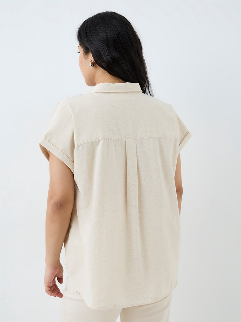 Gia Ivory Floral Embroidered Cotton-Blend Shirt