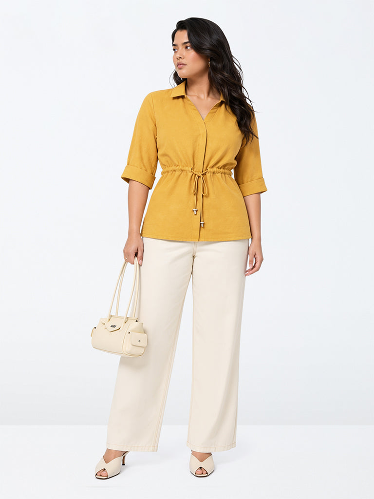 Gia Orange Drawstring-Detail Blouse