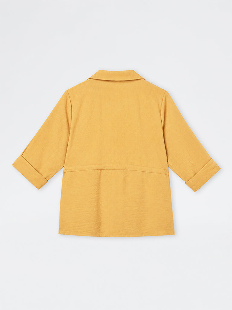 Gia Orange Drawstring-Detail Blouse