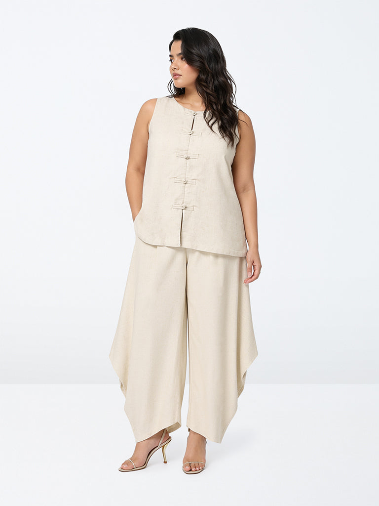 Gia Beige High-Rise Asymmetrical Trousers