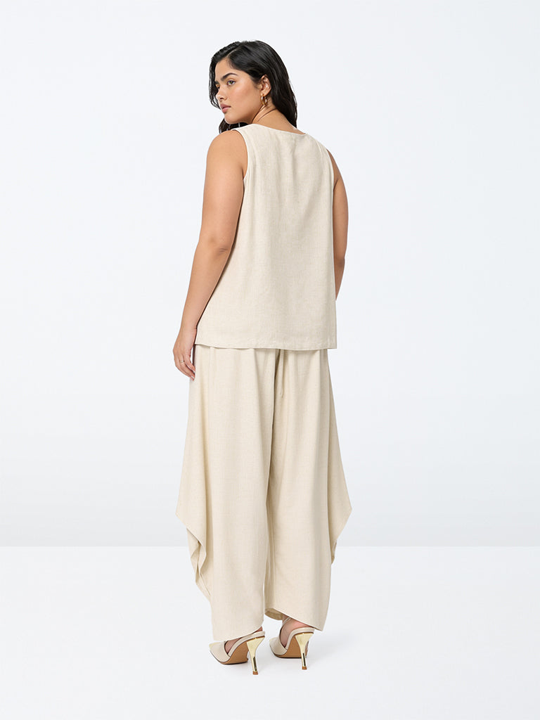 Gia Beige High-Rise Asymmetrical Trousers