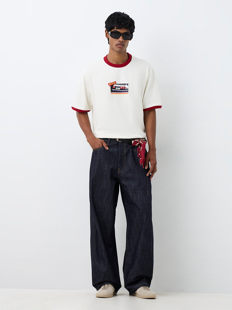 Nuon Off-White Graphic Design Oversized-Fit T-Shirt