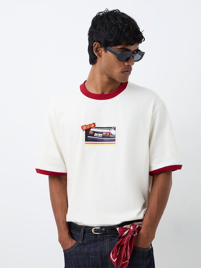 Nuon Off-White Graphic Design Oversized-Fit T-Shirt