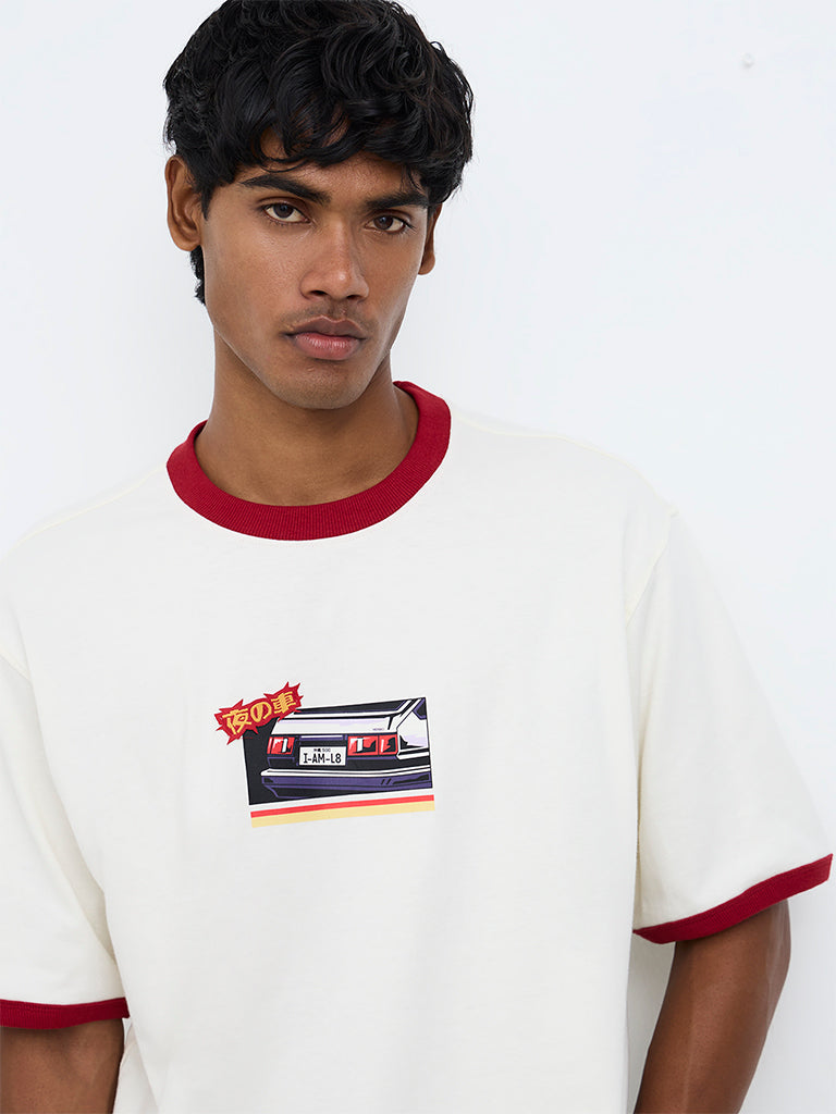 Nuon Off-White Graphic Design Oversized-Fit T-Shirt