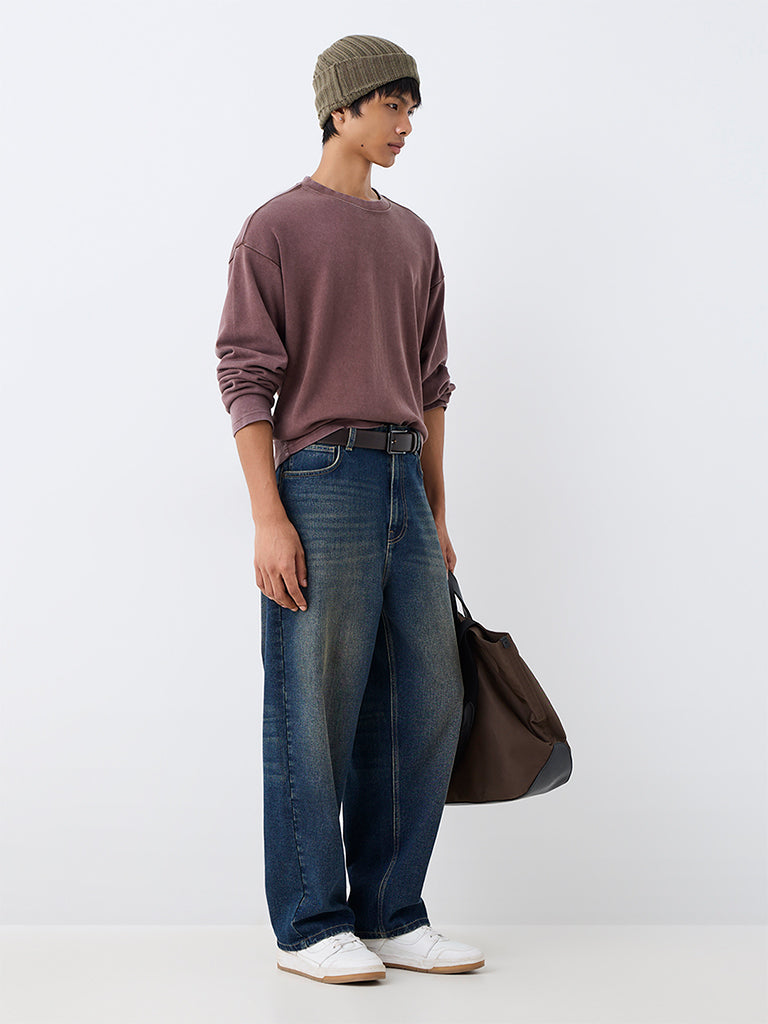 Nuon Dusty Mauve Solid Oversized-Fit Cotton Sweatshirt