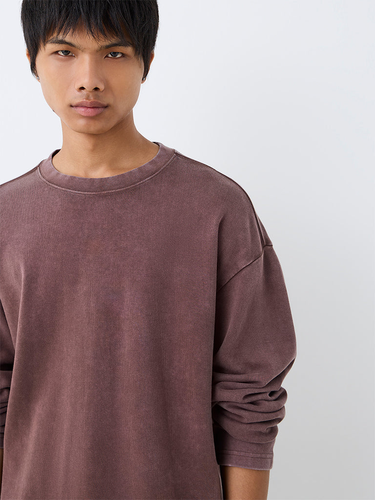 Nuon Dusty Mauve Solid Oversized-Fit Cotton Sweatshirt