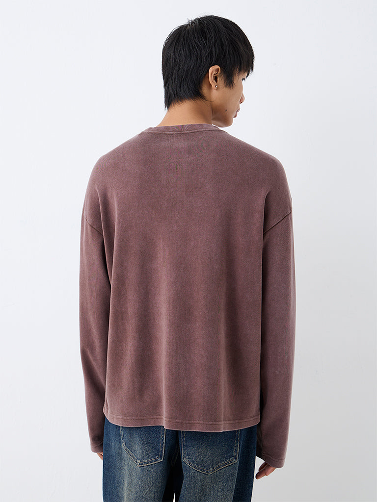 Nuon Dusty Mauve Solid Oversized-Fit Cotton Sweatshirt