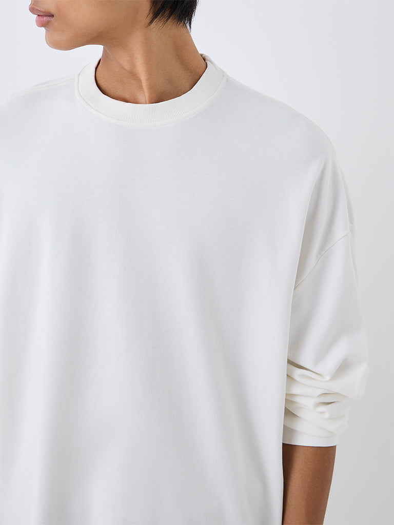 Nuon Off-White Solid Oversized-Fit Cotton Sweatshirt