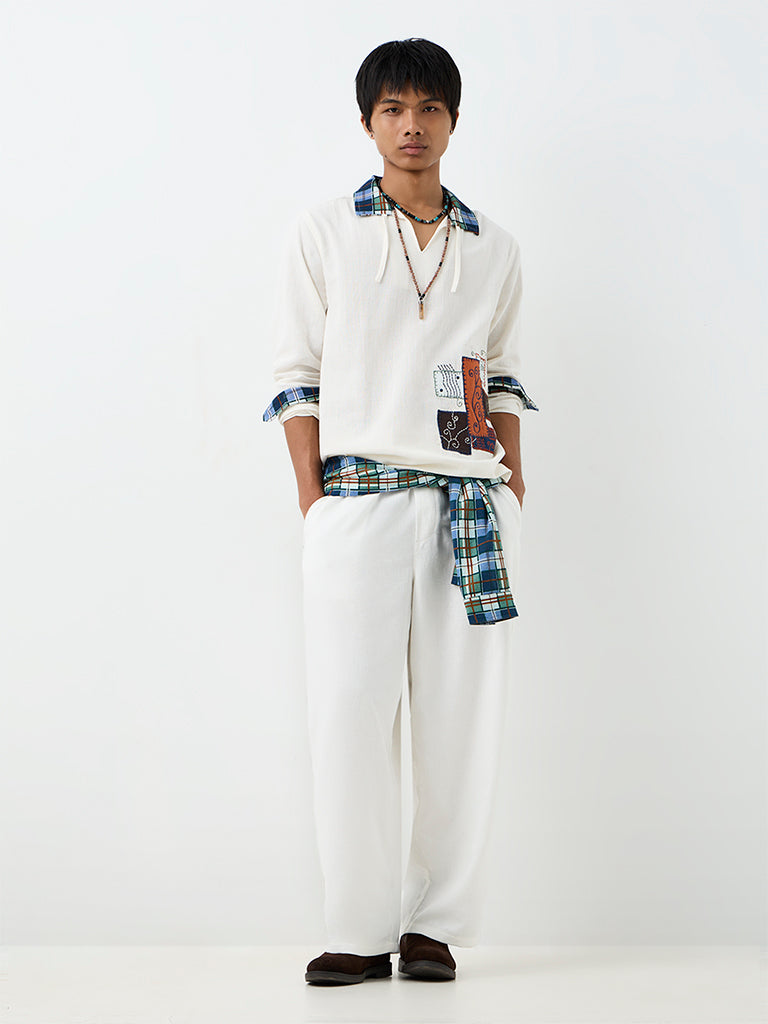 ETA Off-White Striped Relaxed-Fit Mid-Rise Cotton-Blend Chinos