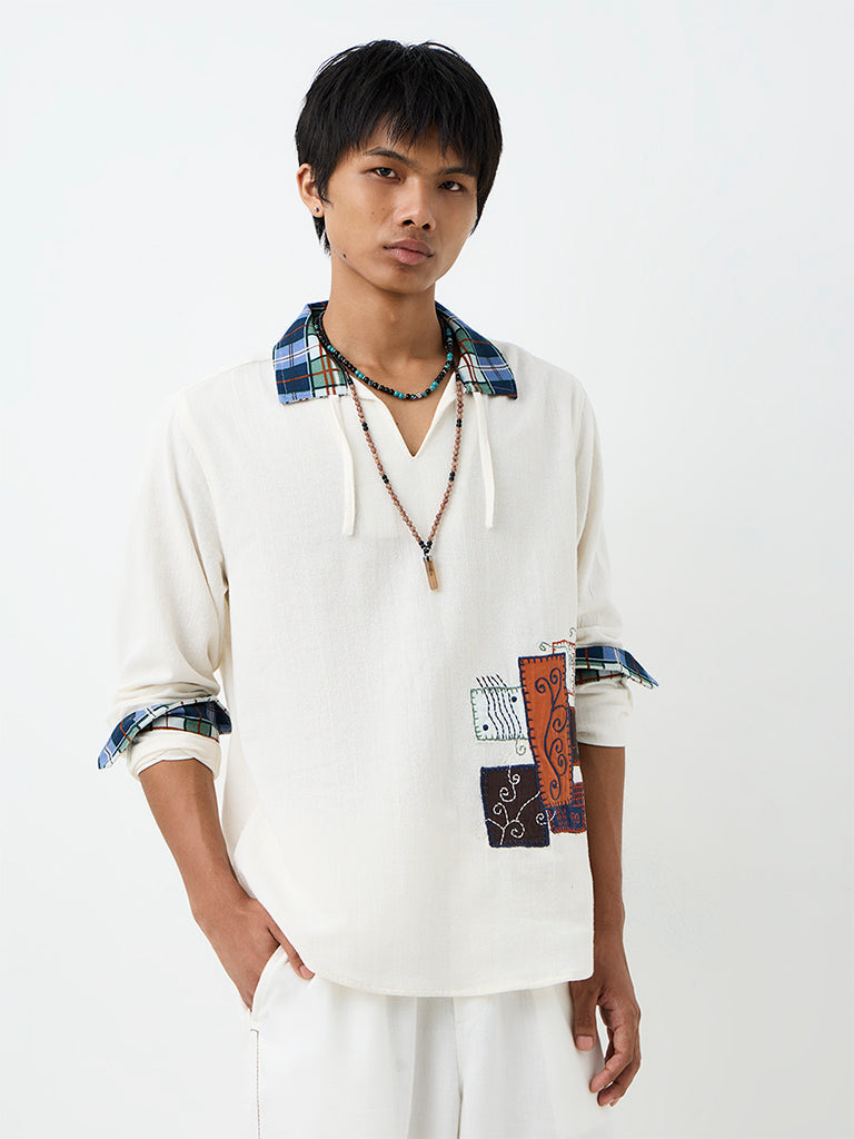 ETA Off-White Patchwork Embroidered Relaxed-Fit Cotton-Blend Shirt