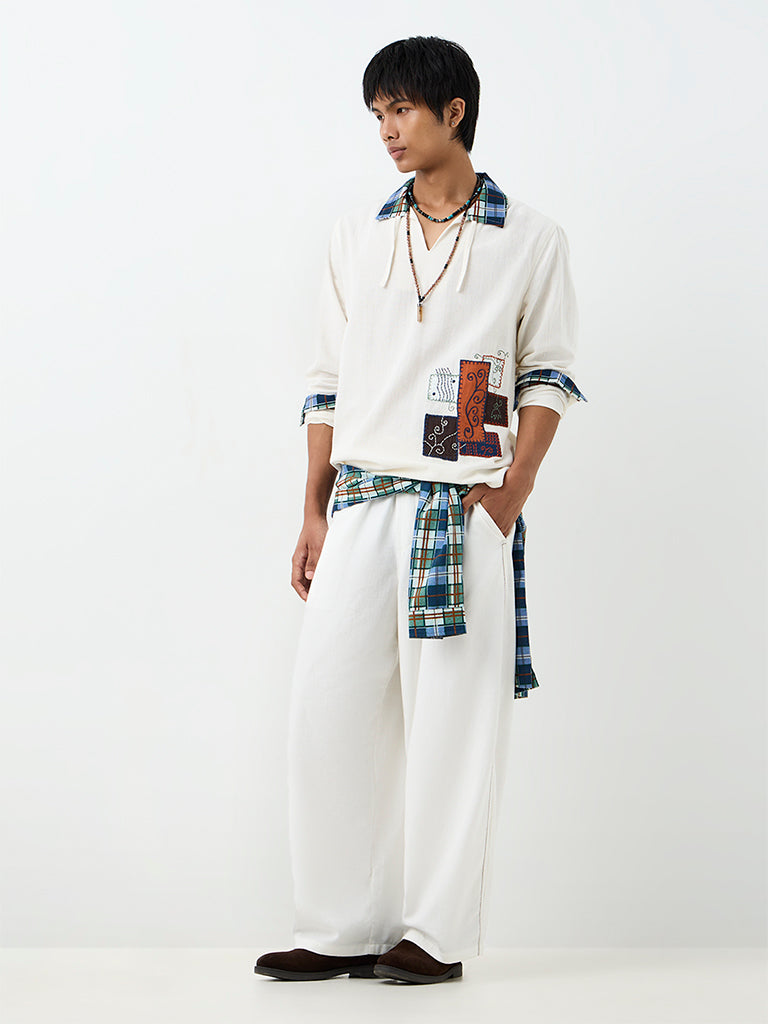 ETA Off-White Patchwork Embroidered Relaxed-Fit Cotton-Blend Shirt
