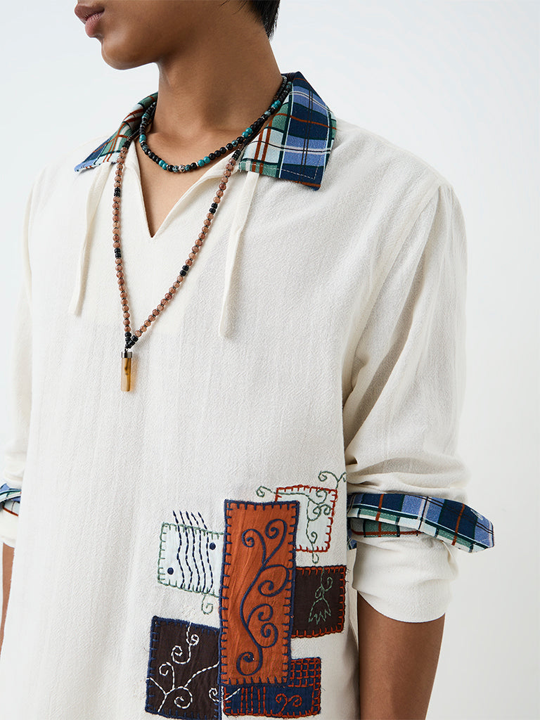 ETA Off-White Patchwork Embroidered Relaxed-Fit Cotton-Blend Shirt