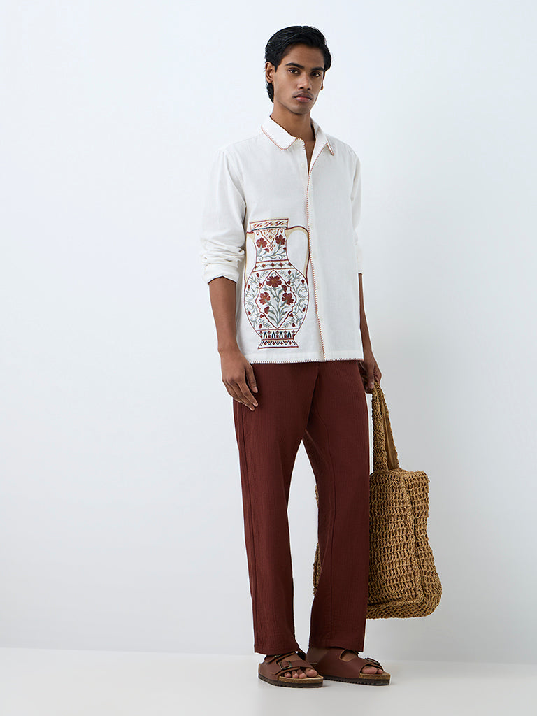 ETA Off-White Embroidered Relaxed-Fit Cotton-Blend Shirt