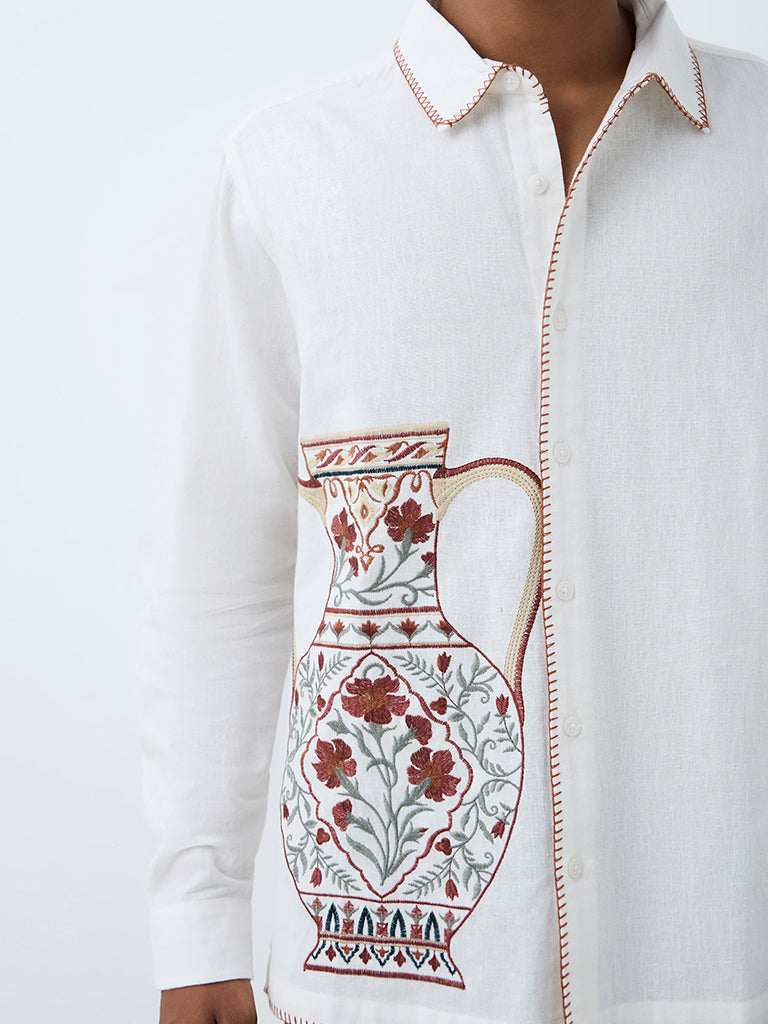 ETA Off-White Embroidered Relaxed-Fit Cotton-Blend Shirt