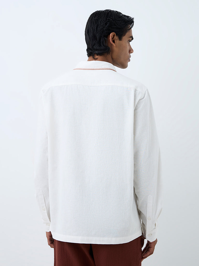 ETA Off-White Embroidered Relaxed-Fit Cotton-Blend Shirt
