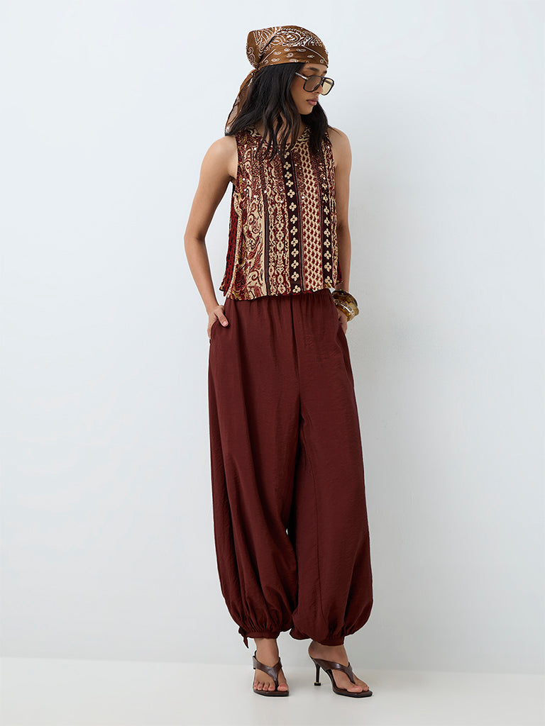 LOV Brown Printed Top