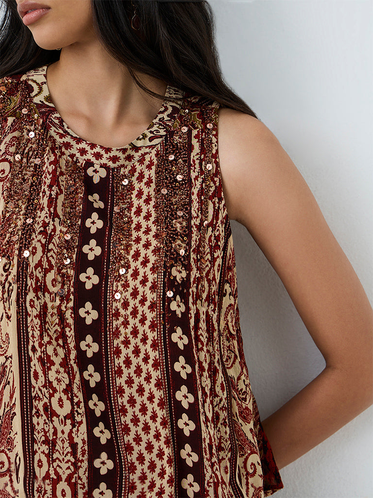 LOV Brown Printed Top