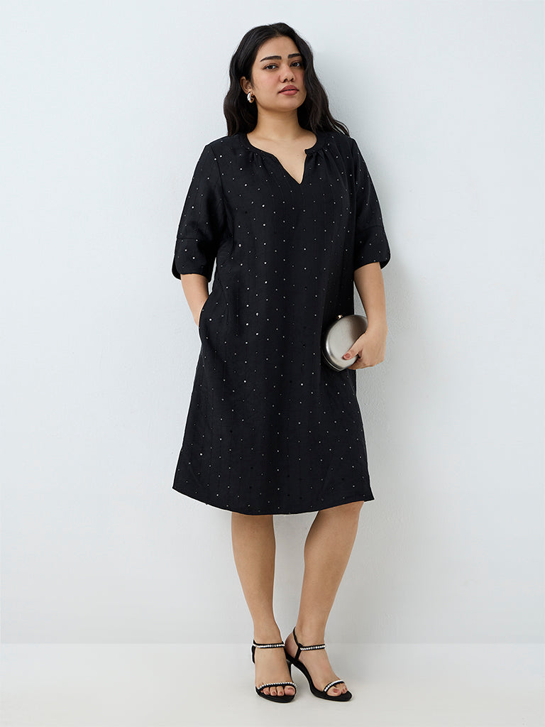 Gia Black Sequin-Embellished Straight Dress