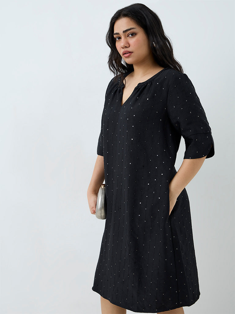 Gia Black Sequin-Embellished Straight Dress