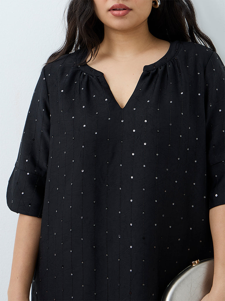 Gia Black Sequin-Embellished Straight Dress
