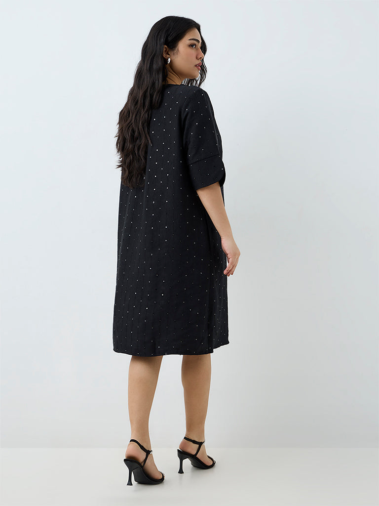 Gia Black Sequin-Embellished Straight Dress