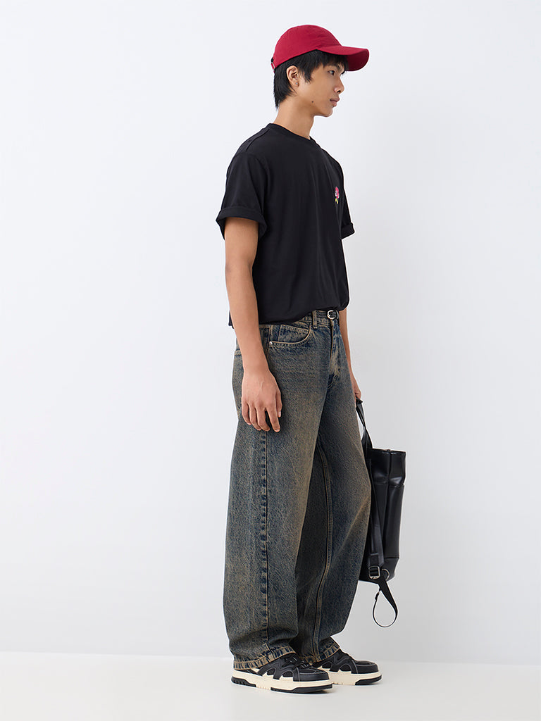 Nuon Black Patch Embroidered Relaxed-Fit T-Shirt