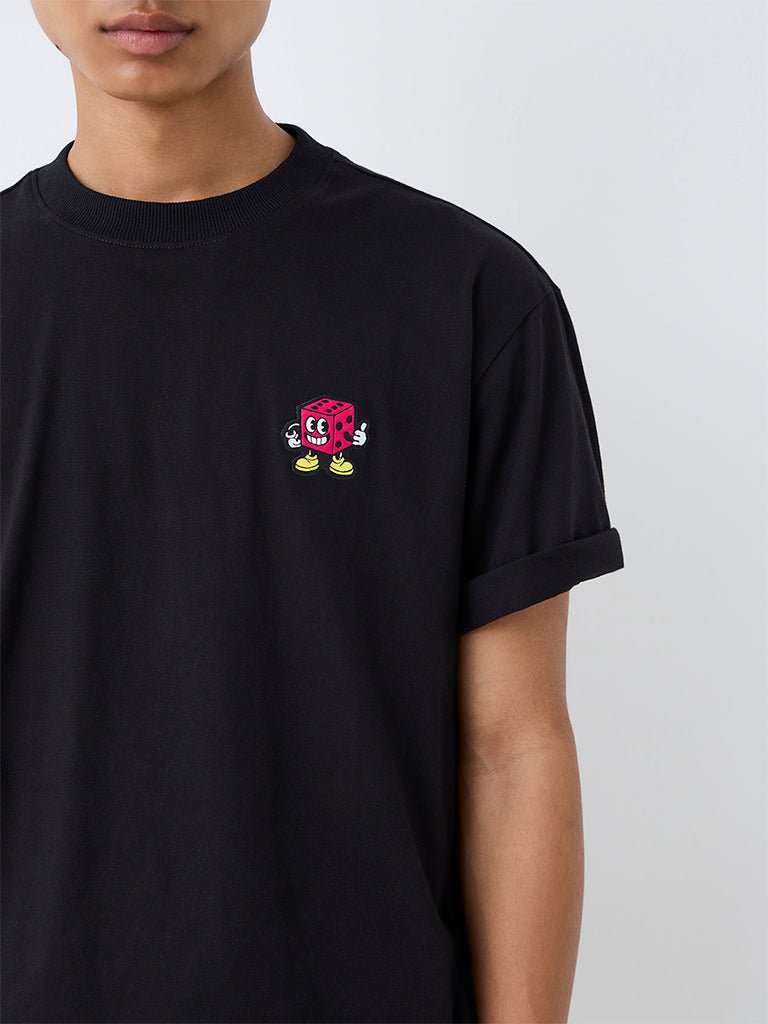 Nuon Black Patch Embroidered Relaxed-Fit T-Shirt