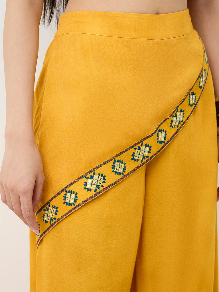 Bombay Paisley Mustard Wrap-Front High-Rise Pants