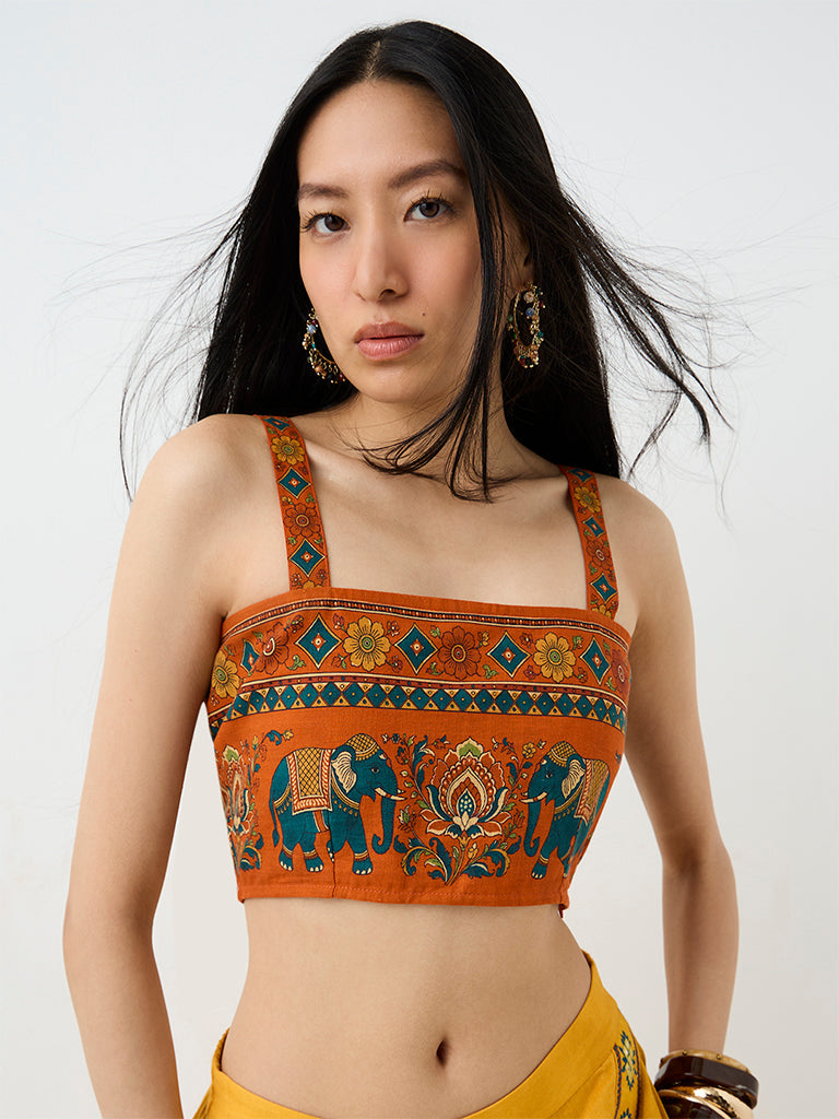 Bombay Paisley Rust Printed Cotton Crop Top