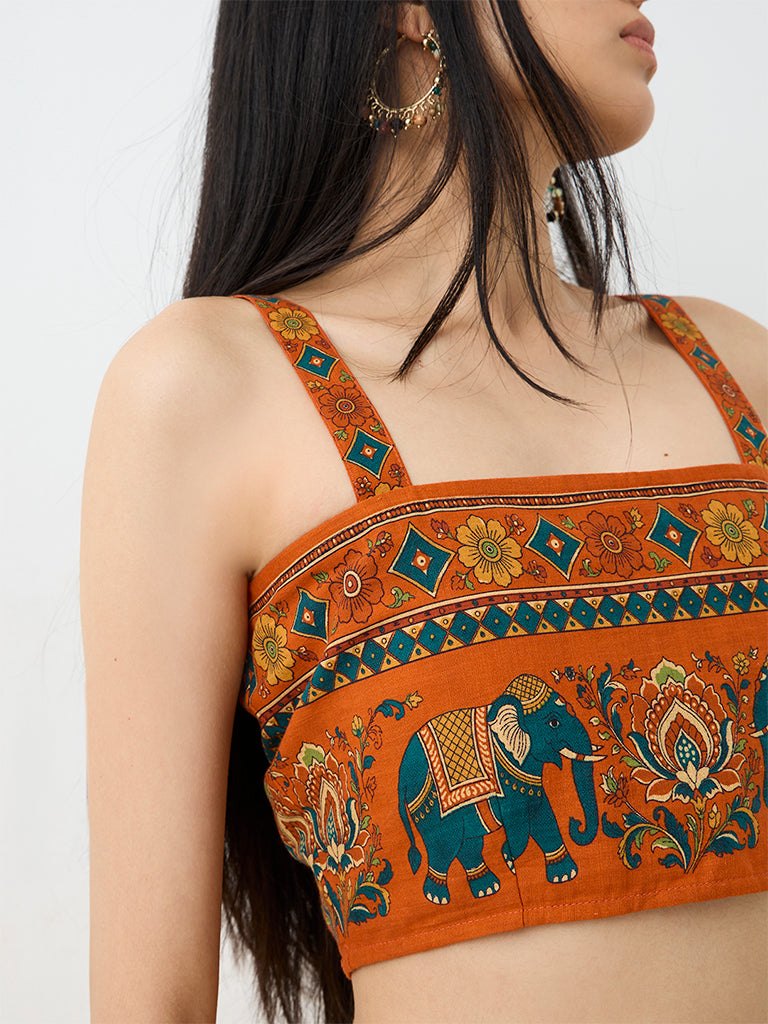 Bombay Paisley Rust Printed Cotton Crop Top