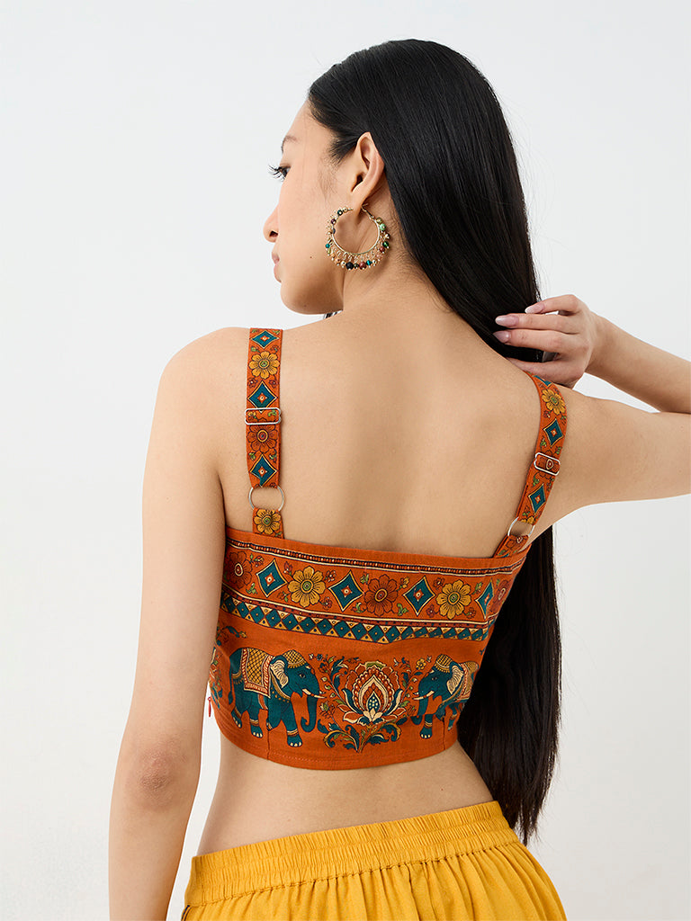 Bombay Paisley Rust Printed Cotton Crop Top