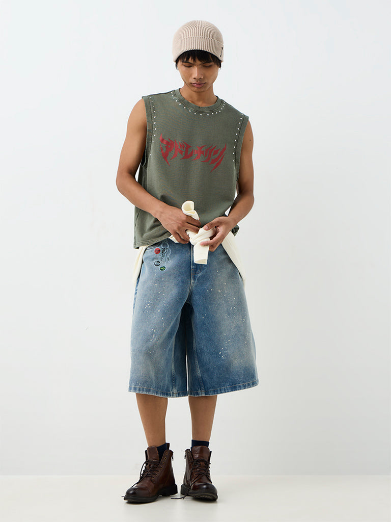 Nuon Light Blue Washed Baggy-Fit Mid-Rise Denim Jorts