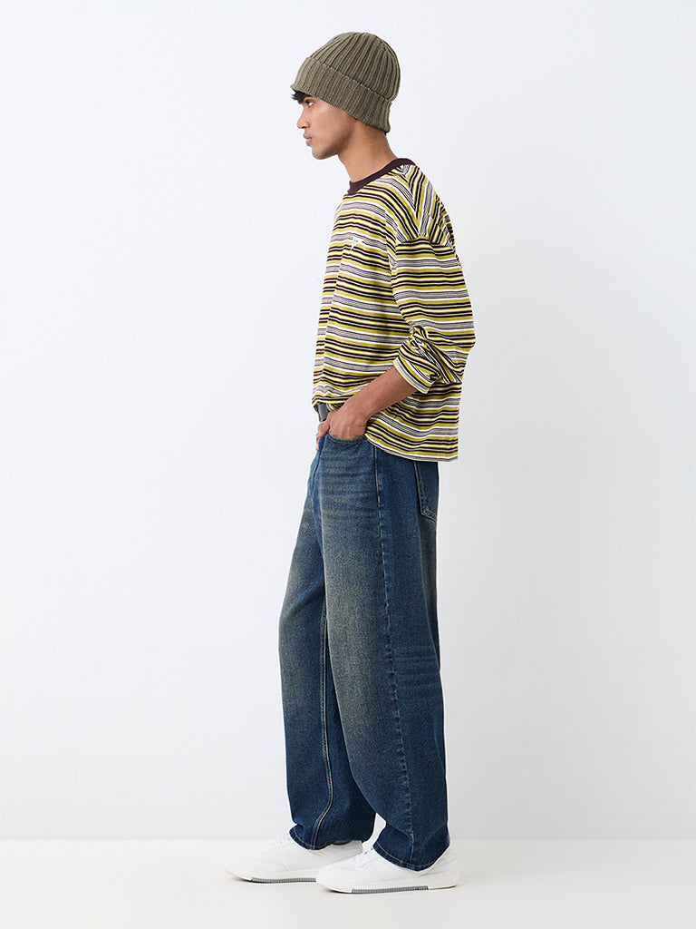Nuon Lime Striped Oversized Cotton T-Shirt